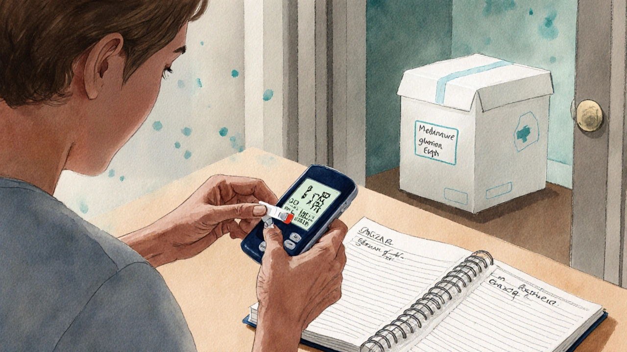 Patient prüft INR‑Wert, führt Logbuch und erhält diskrete Medikamentenlieferung.