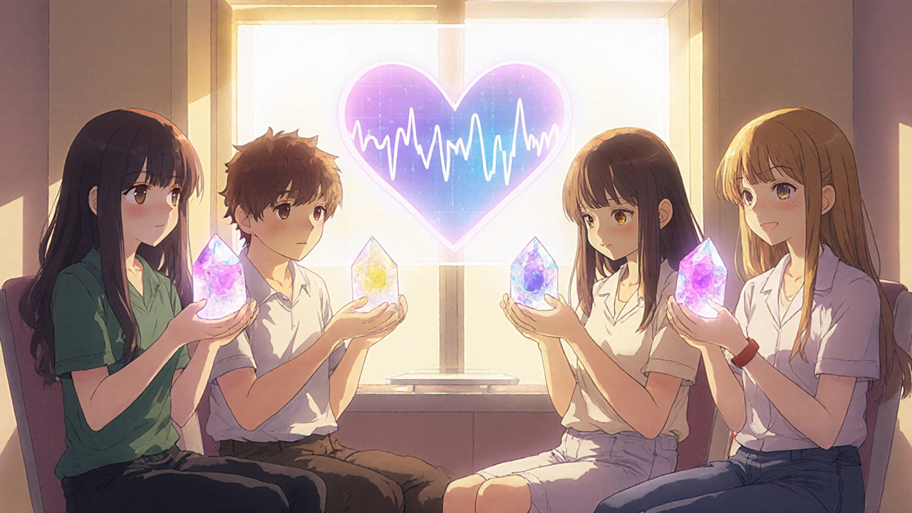 Patienten in Klinik mit glühenden Behandlungs-Kristallen, uric acid-Werte fallen, anime-stil