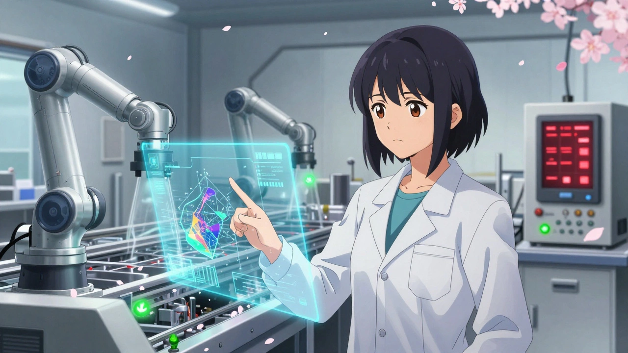 Eine Ingenieurin überwacht in einer modernen Fabrik Echtzeit-Daten zur Kontaminationsprävention.