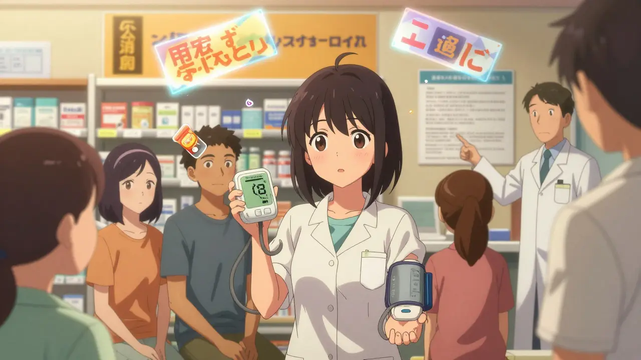 Patienten in einer Apotheke erhalten Warnungen zu medizinischen Geräten aus den USA.