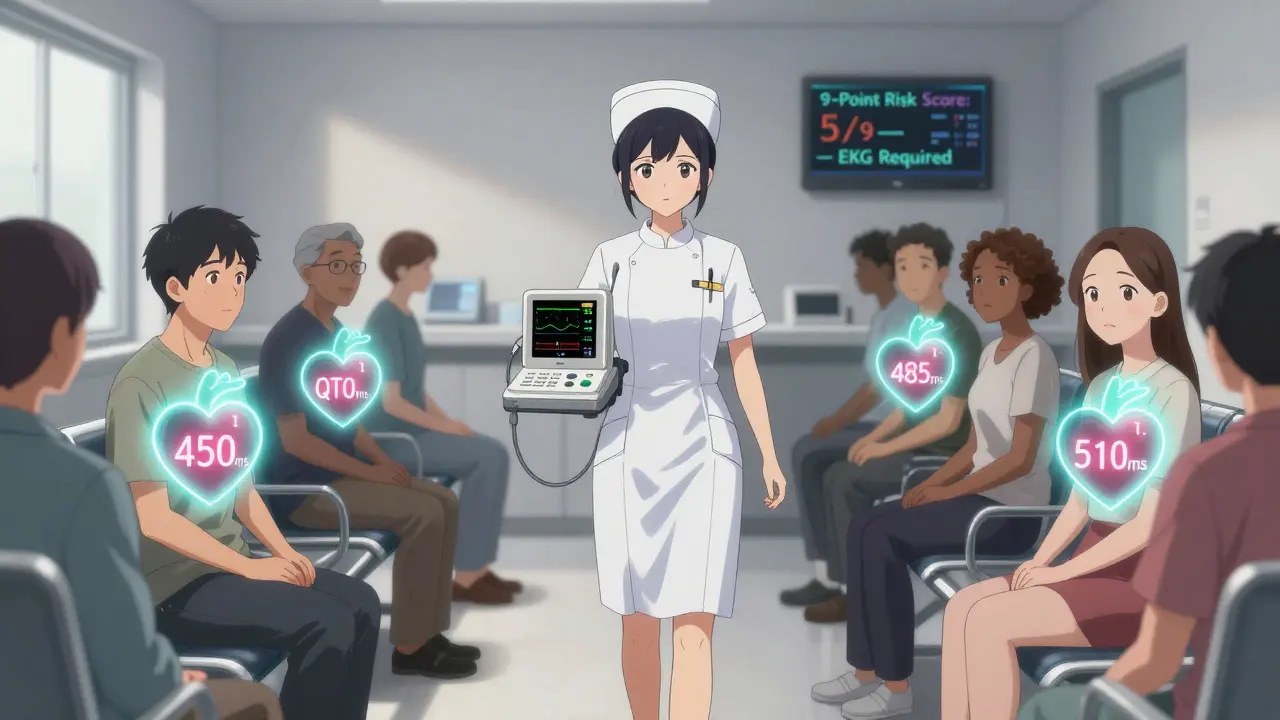 Patienten in Klinik mit transparenten Herz-ECG-Werten über dem Kopf.