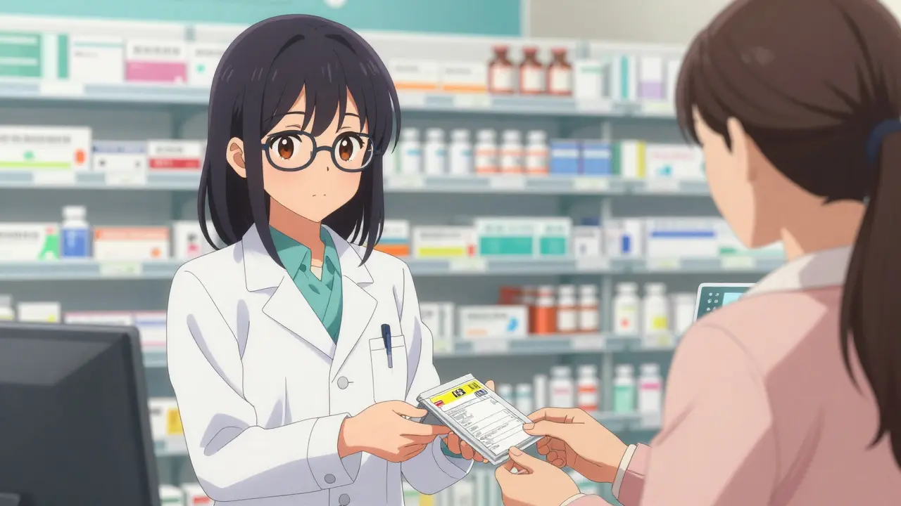 Anime-Apothekerin händigt legal erworbenes Medikament aus.