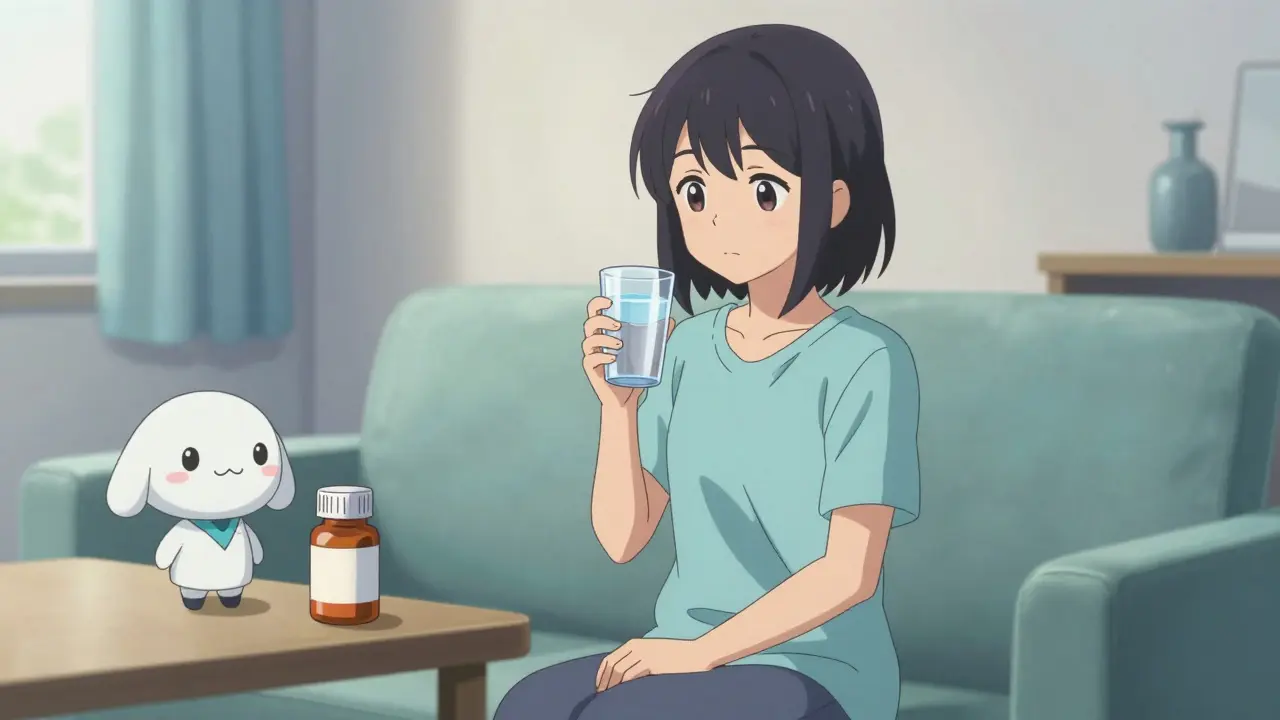 Ruhige Anime-Figur mit Wasser und medizinischem Symbol