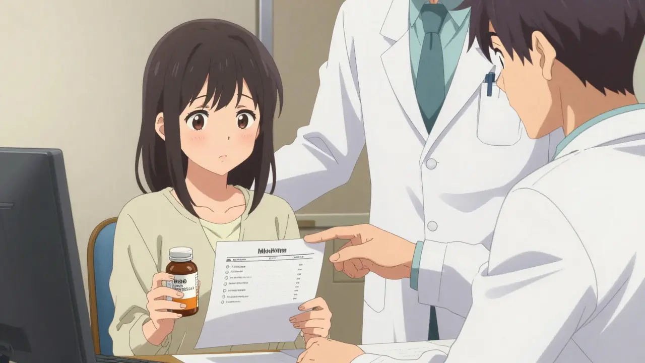 Anime-Patientin bespricht Mariendistel-Einnahme mit Arzt