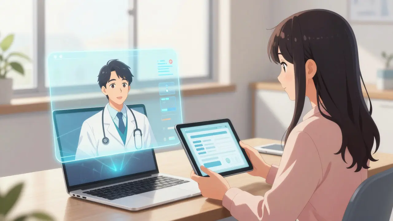 Anime-Stil: Telemedizin-Konsultation per Videoanruf mit einem Arzt