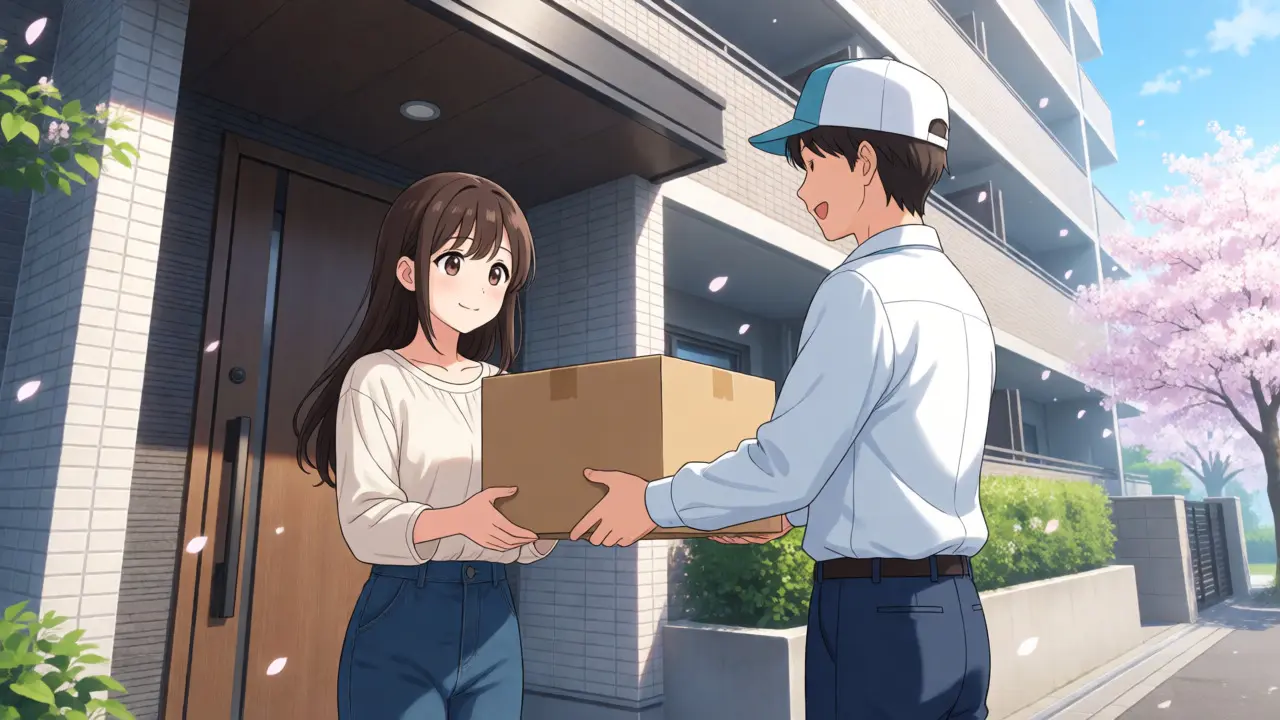 Anime-Stil Übergabe eines diskreten Pakets an eine junge Frau